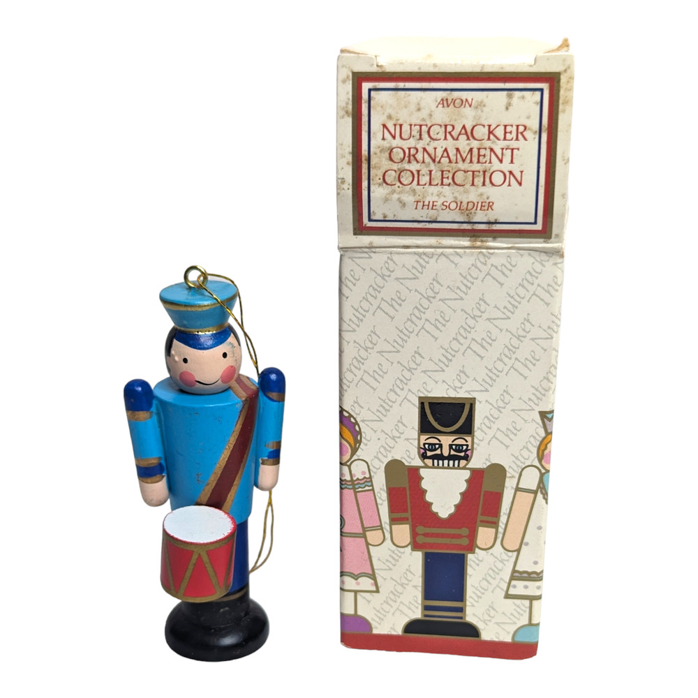 Vintage‎ Avon Nutcracker Ornament Collection The Soldier Wooden Drummer Blue Box